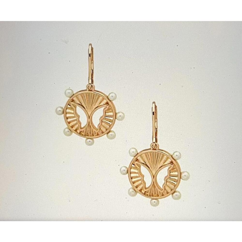 Anne Klein Gold Tone Pearl Butterfly Motif Drop Earrings